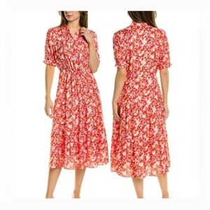 J.mclaughlin Harriet‎ Silk Blend Floral Tiered Pleated Ruffled Midi dress Sz-L